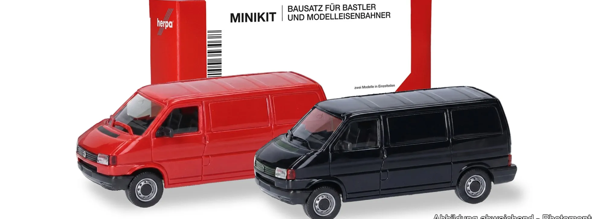 herpa 012386-005 MiniKit VW T4 Kasten - rot/schwarz | 2 Stück | Modellauto Bausatz 1:87