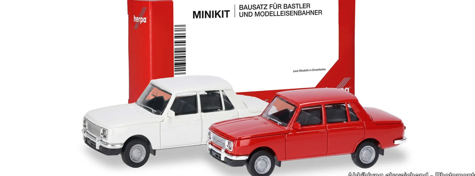herpa 013918-003 MiniKit Wartburg 353 66 Limousine - weiß/rot | 2 Stück | Modellauto Bausatz 1:87