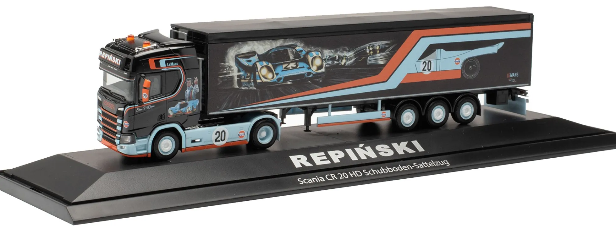 herpa 122283 Scania CR20 HD Schubbodensattelzug Repinski Le Mans LKW-Modell 1:87