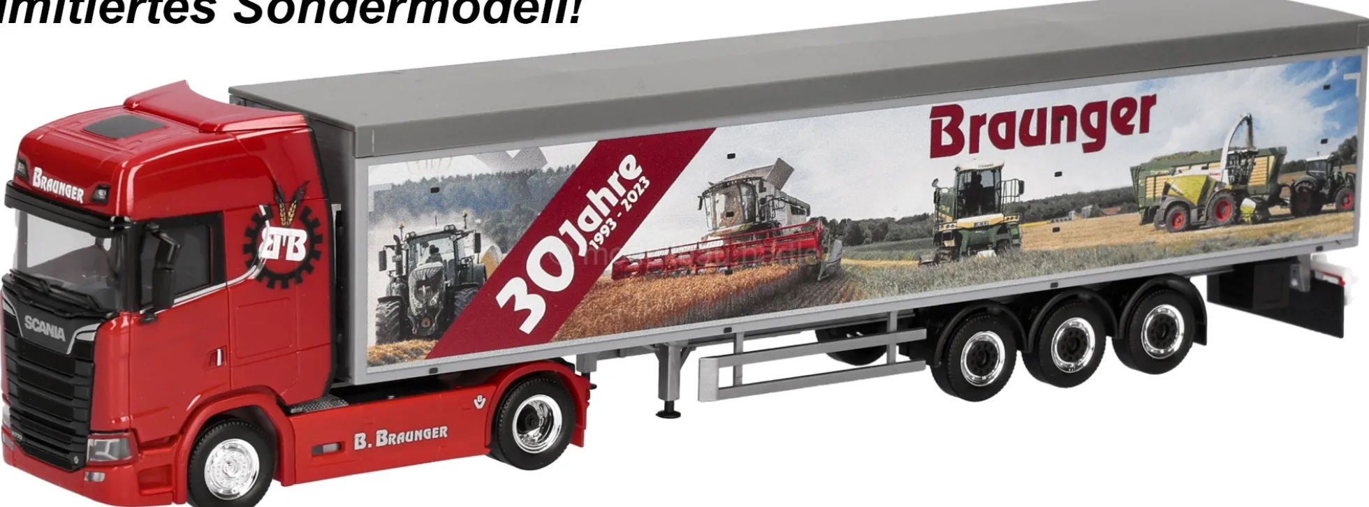 herpa 927093 Scania CS 20 HD Schubboden-Sattelzug - 30 Jahre Braunger | LKW-Modell 1:87