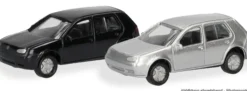 herpa 066952 VW Golf IV - schwarz/silber | 2 Stück | Modellautos 1:160