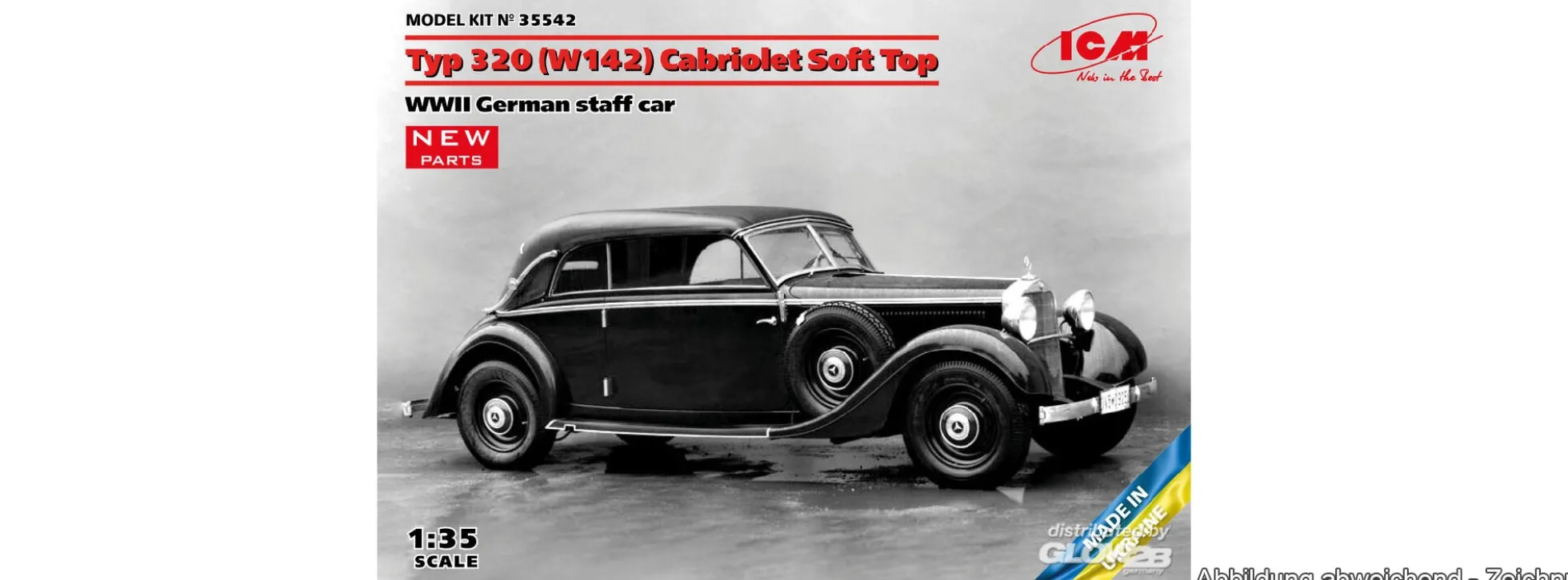 ICM 35542 Typ 320 W142 Cabriolet Soft Top Deutscher Dienstwagen | Auto Bausatz 1:35