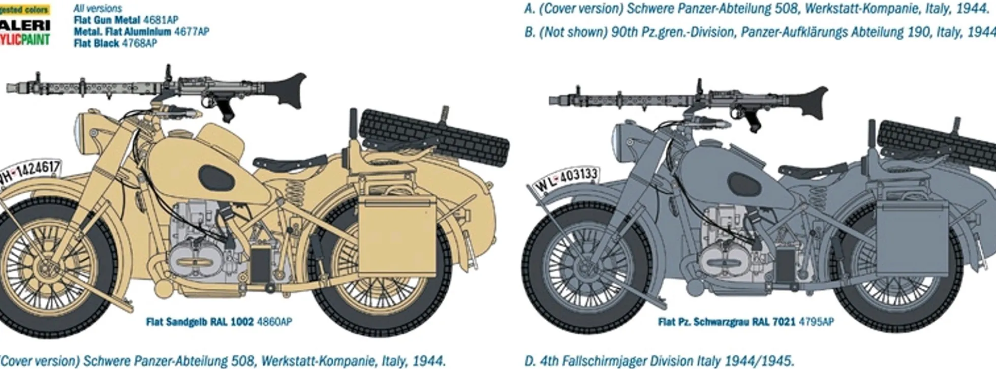 ITALERI 7403 Dt. BMW R75 mit Beiwagen | Militärmotorrad Bausatz 1:9