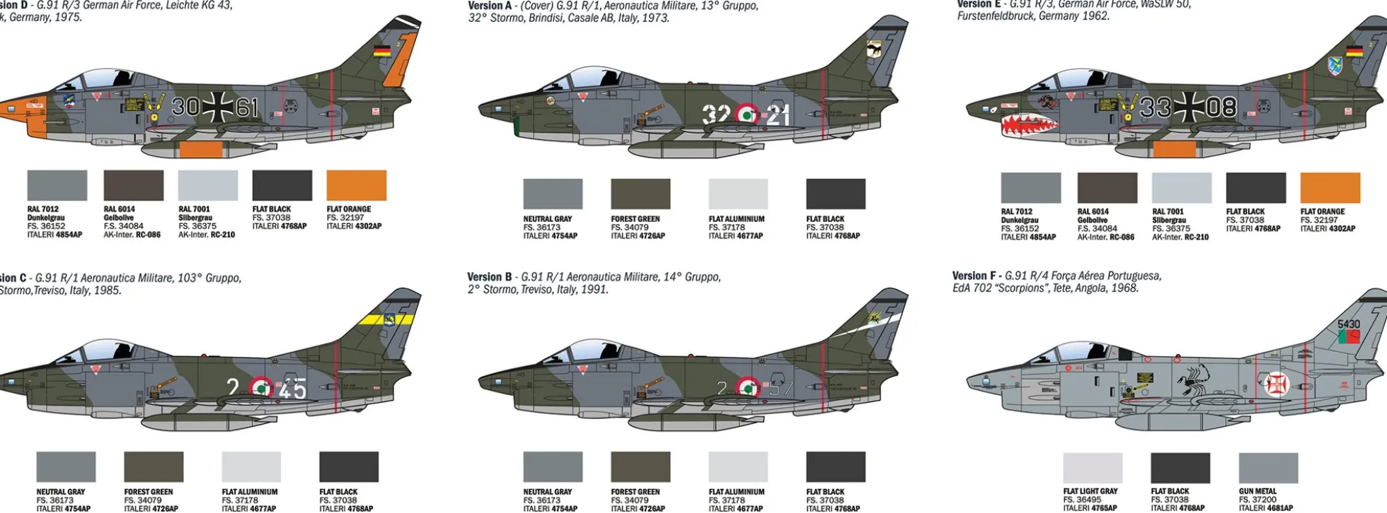 ITALERI 92645 Fiat G.91 R1/R3 Gina | Flugzeug Bausatz 1:48