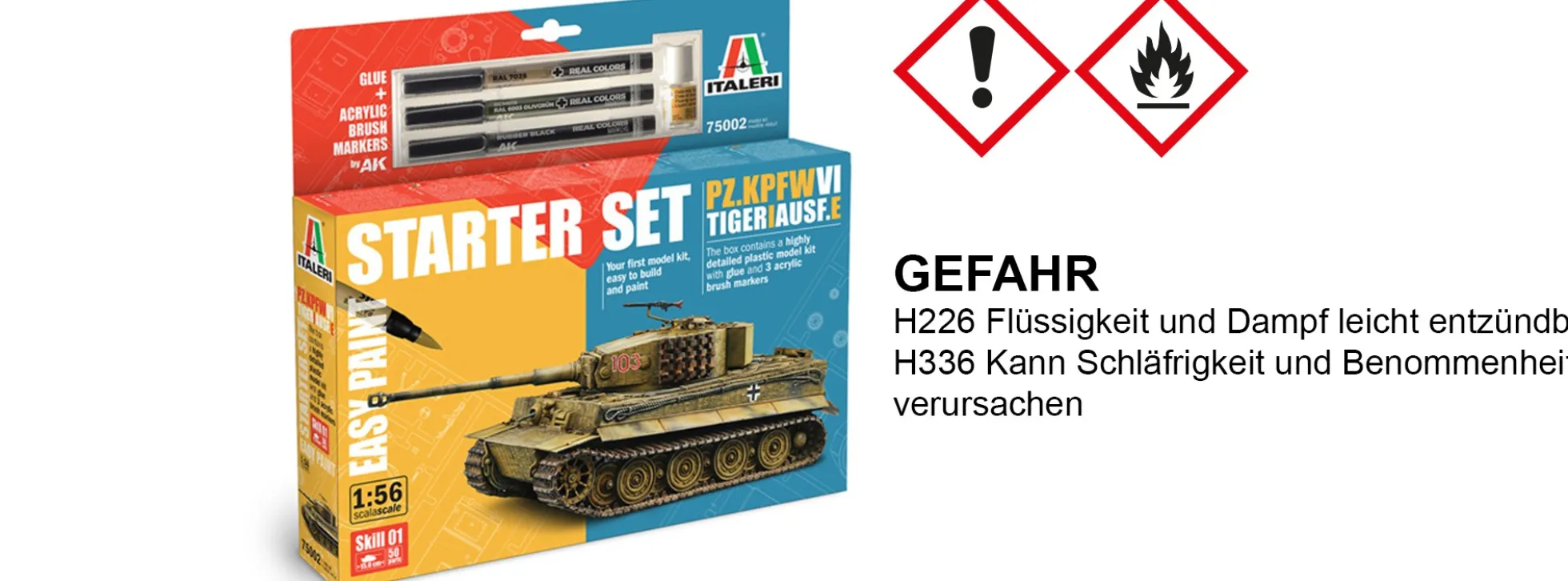 ITALERI 75002 Pz. Kpfw. VI Tiger I Ausf. E | Starter Set | Militär Bausatz 1:56