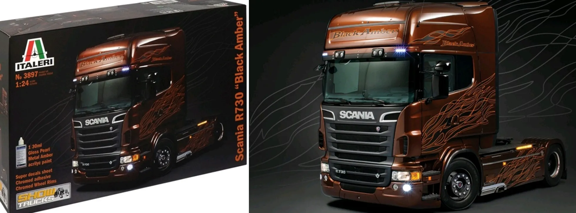 ITALERI 3897 Scania R730 V8 Black Amber LKW Bausatz 1:24