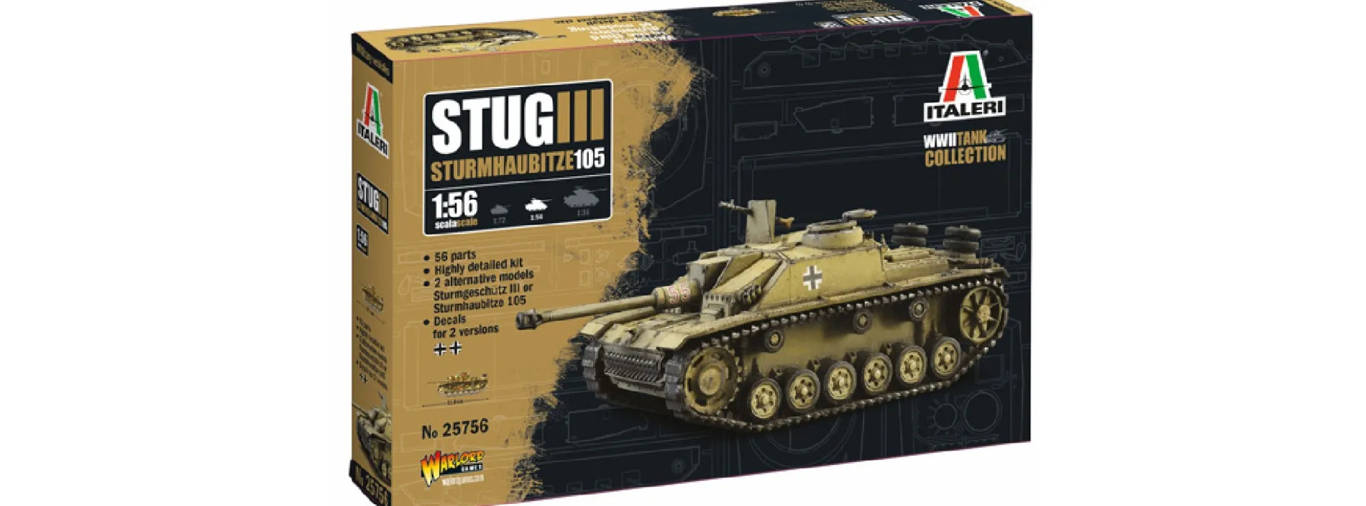 ITALERI 25756 Stug III Sturmhaubitze 105 | Panzer Bausatz 1:56