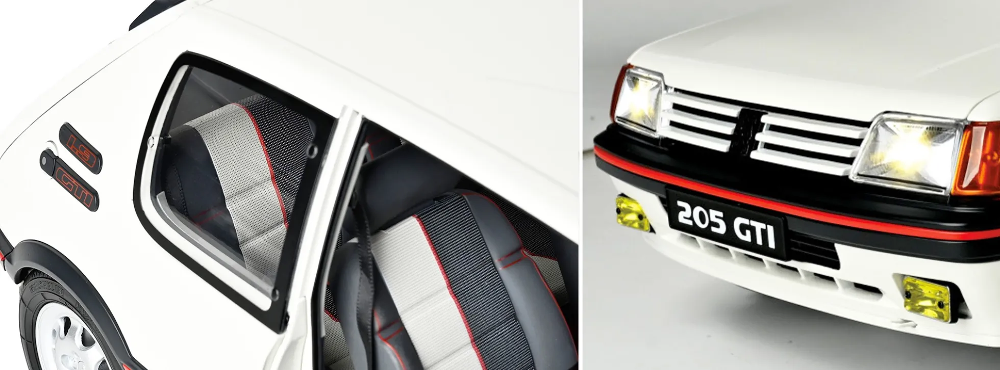IXO 10122 Peugeot 205 GTI Weiß | Licht + Sound | Premium Auto Bausatz 1:8
