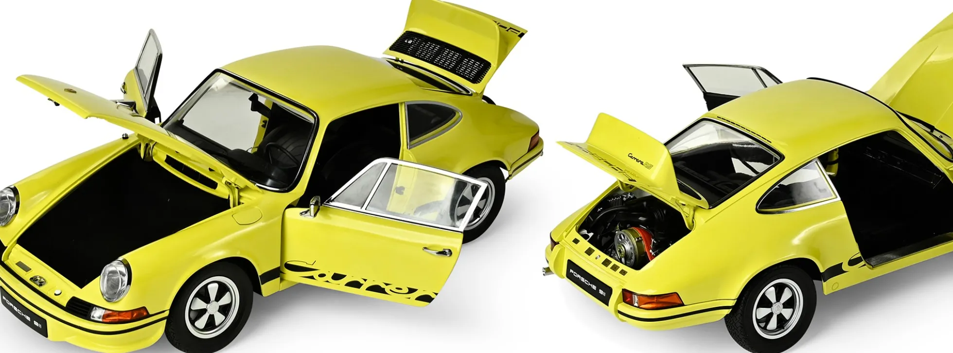 IXO 10115 Porsche 911 RS 2.7 Gelb/Schwarz | Sound + Licht | Premium Auto Bausatz 1:8