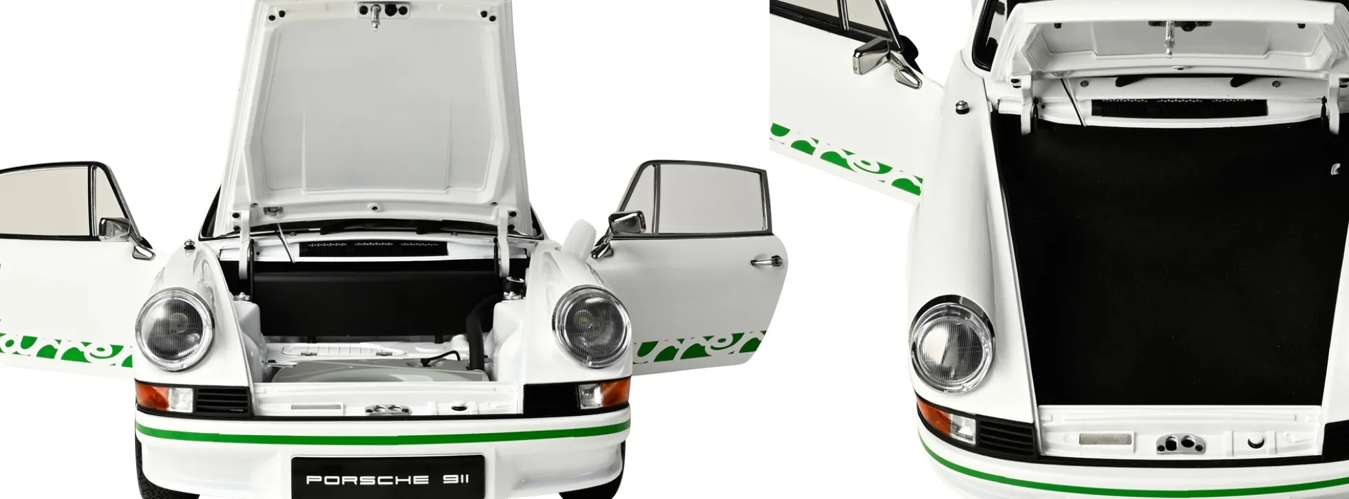 IXO 10116 Porsche 911 RS 2.7 Weiß/Grün | Sound + Licht | Premium Auto Bausatz 1:8