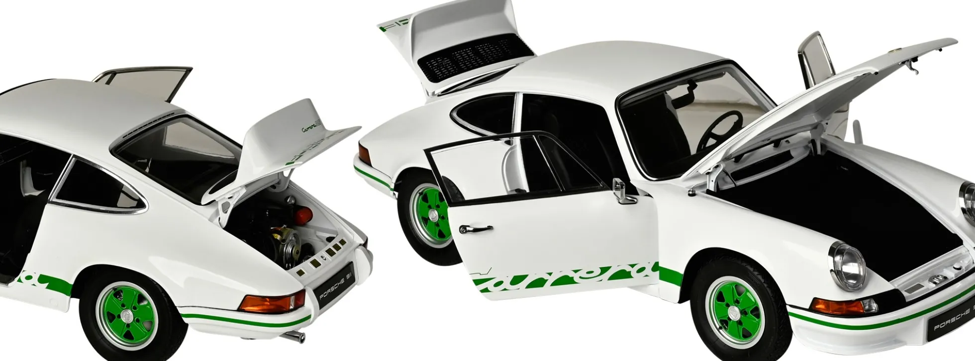 IXO 10116 Porsche 911 RS 2.7 Weiß/Grün | Sound + Licht | Premium Auto Bausatz 1:8