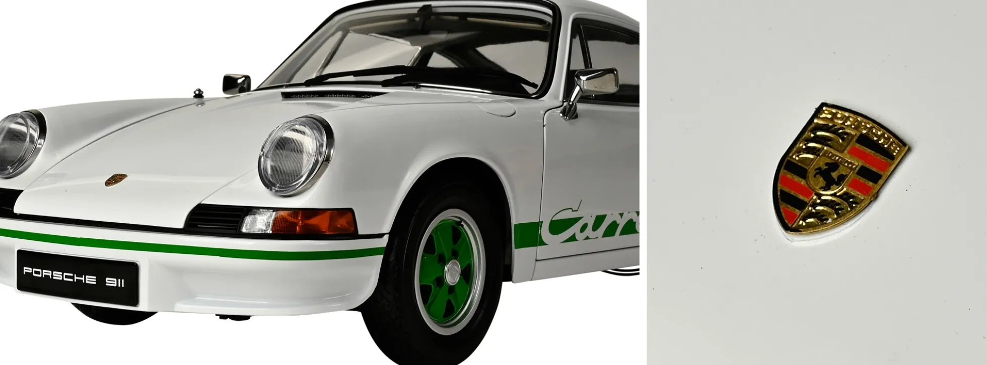IXO 10116 Porsche 911 RS 2.7 Weiß/Grün | Sound + Licht | Premium Auto Bausatz 1:8