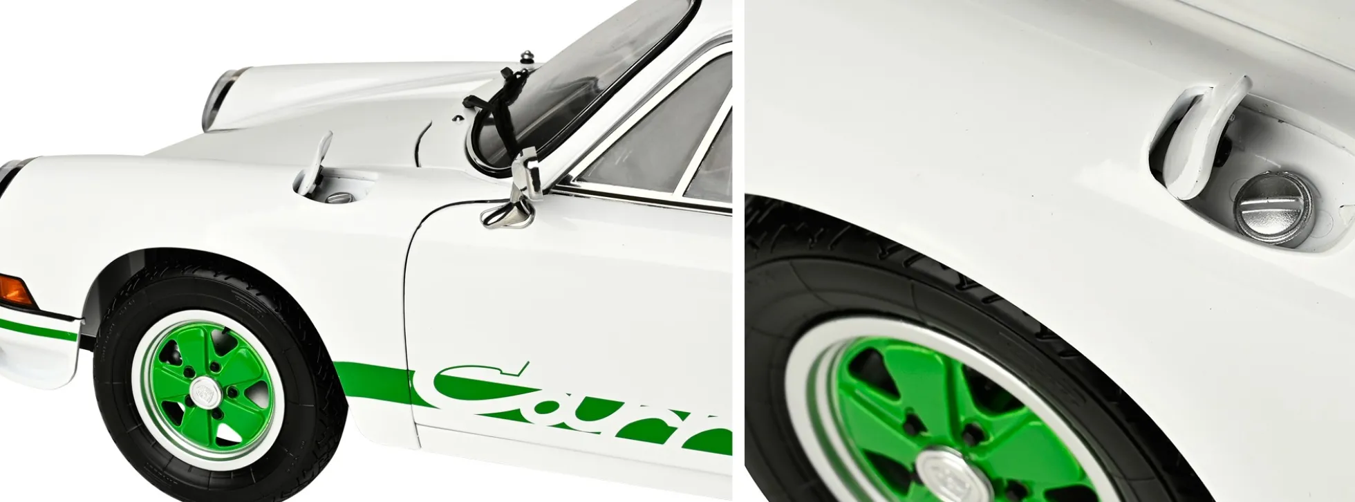 IXO 10116 Porsche 911 RS 2.7 Weiß/Grün | Sound + Licht | Premium Auto Bausatz 1:8