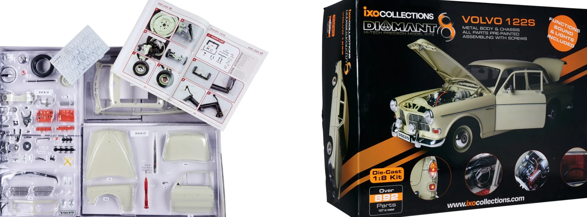 IXO 10101 Volvo 122S Amazon | Licht + Sound | mit Metallteilen | Premium Auto Bausatz 1:8