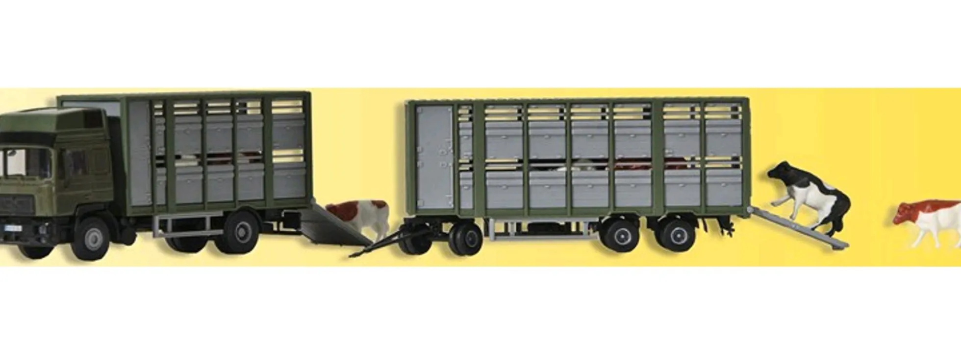 Kibri 12248 Viehtransporter mit Anhänger | LKW-Modell 1:87 | Spur H0