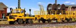 kibri 16062 Zweiwege UNIMOG mit Fahrleitungsbauwagen Bausatz Spur H0