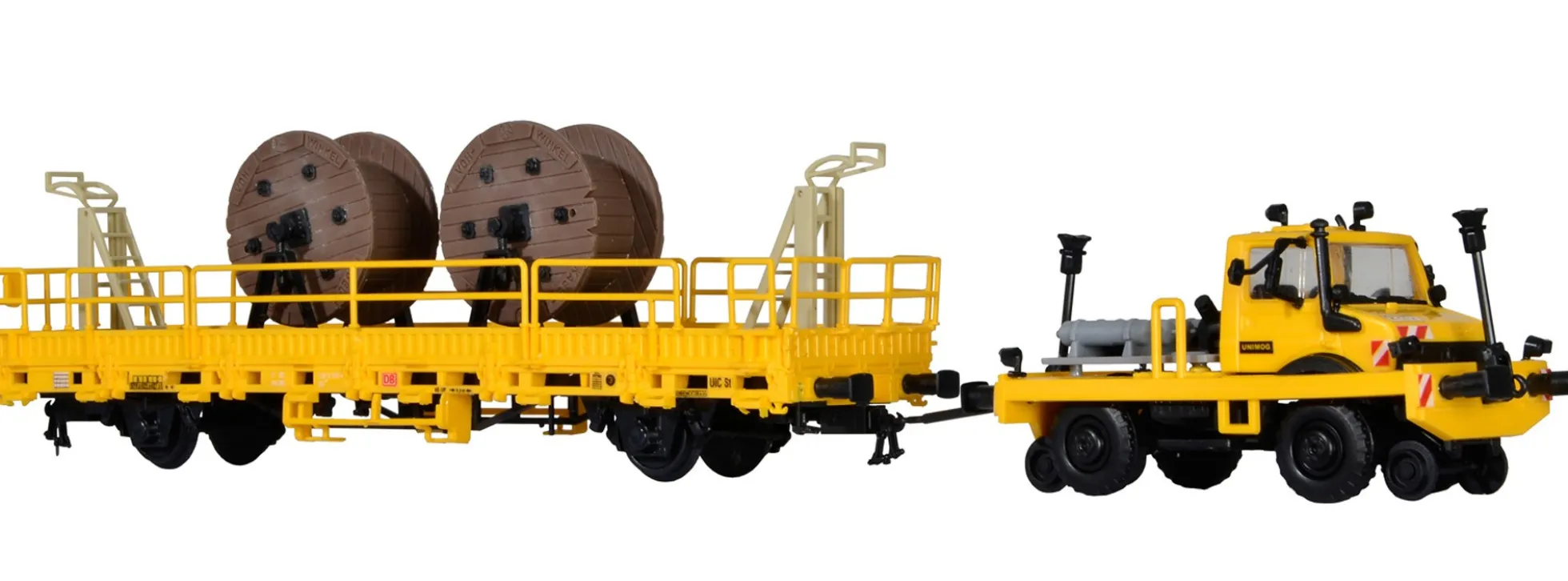 kibri 16062 Zweiwege UNIMOG mit Fahrleitungsbauwagen Bausatz Spur H0