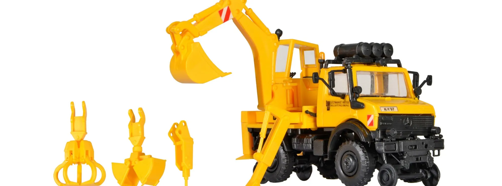 kibri 16307 Zweiwege Unimog mit Heckbagger | LKW Bausatz 1:87