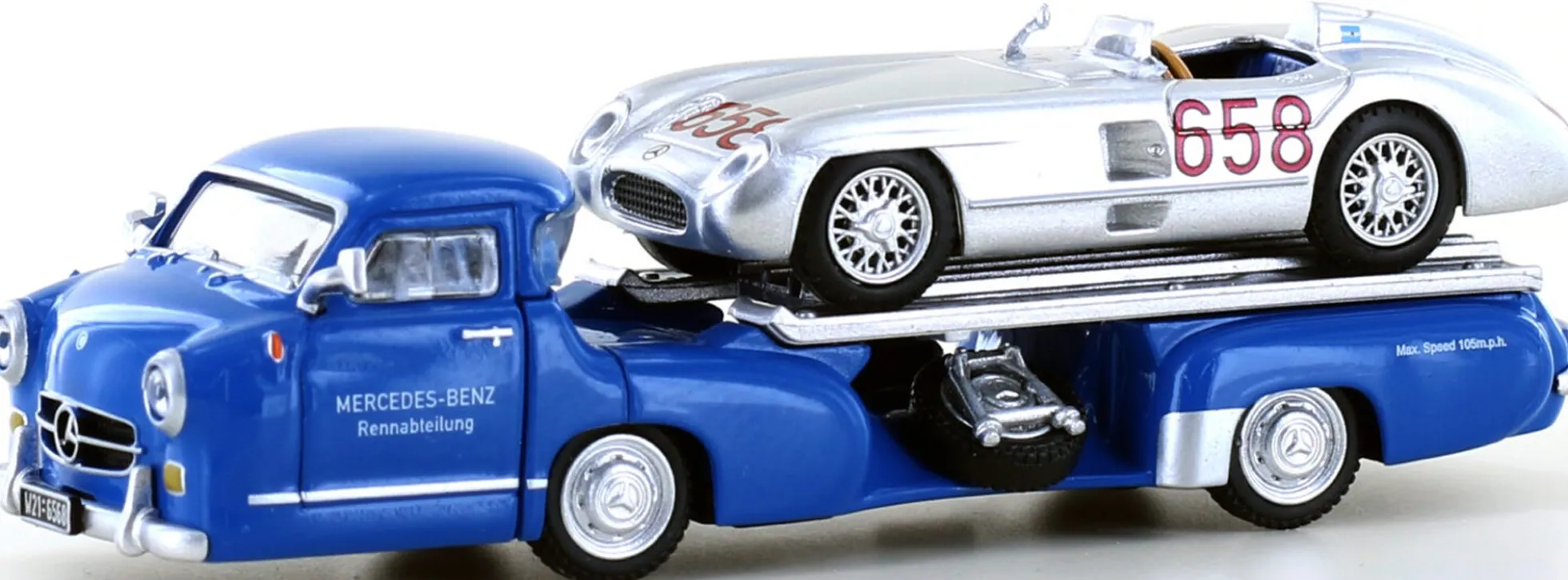 LEGRAND LE87312 MB Renntransporter mit 300 SLR Fangio No. 658 | Modellauto 1:87