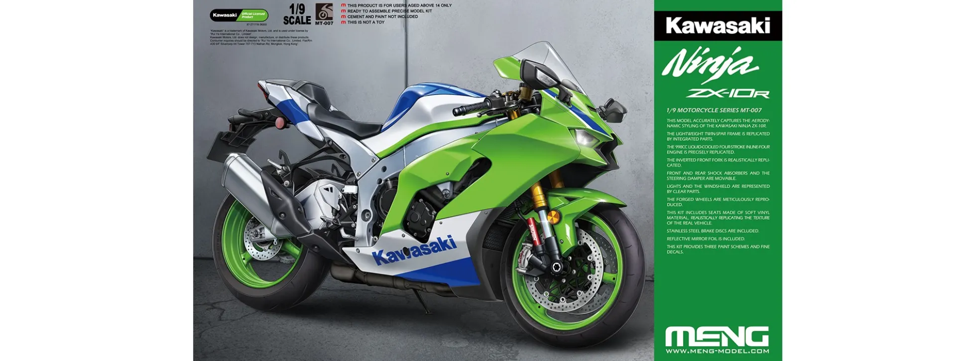 MENG MT-007 Kawasaki Ninja ZX-10R | Motorrad Bausatz 1:9