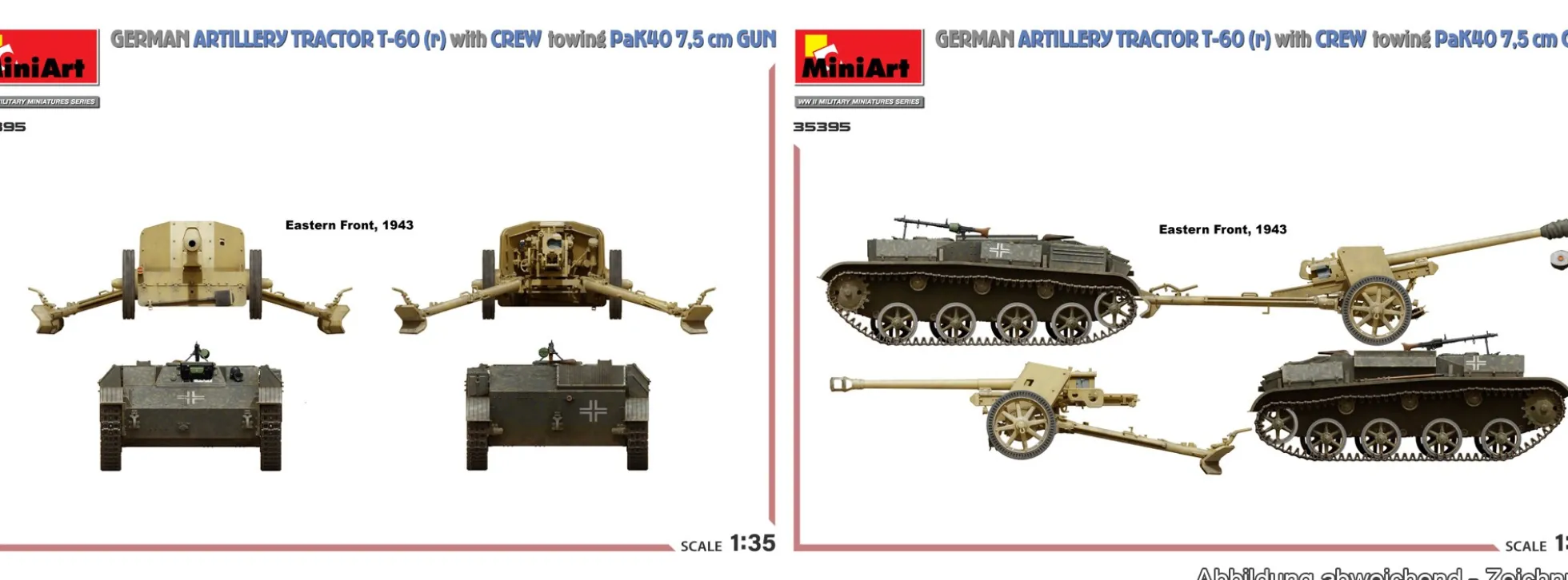 MiniArt 35395 Artillerieschlepper T-60 r mit Besatzung und PaK 40 | Panzer Bausatz 1:35