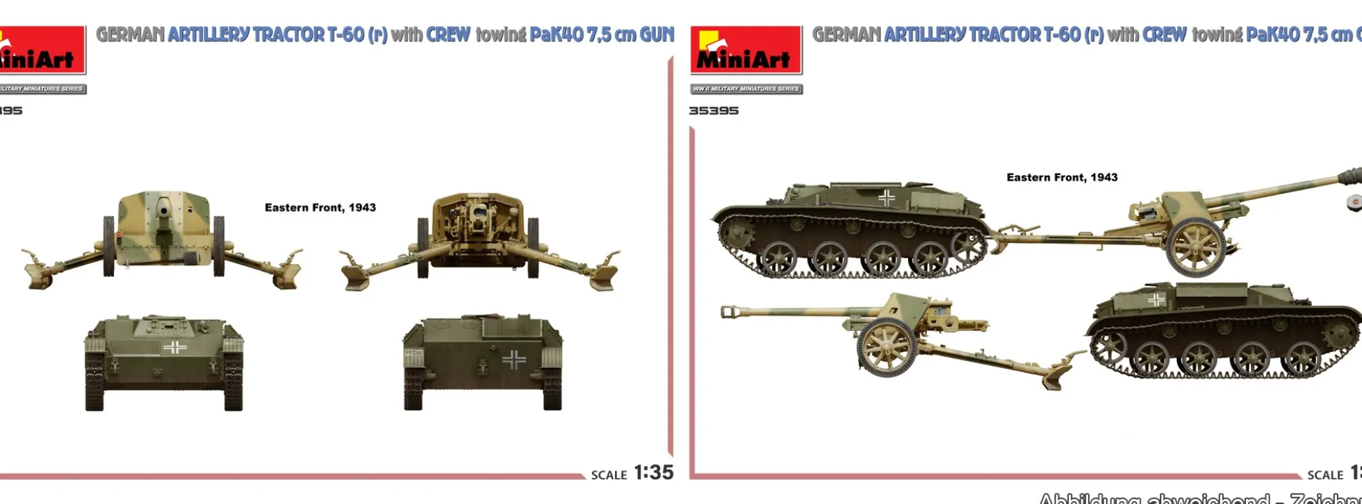 MiniArt 35395 Artillerieschlepper T-60 r mit Besatzung und PaK 40 | Panzer Bausatz 1:35