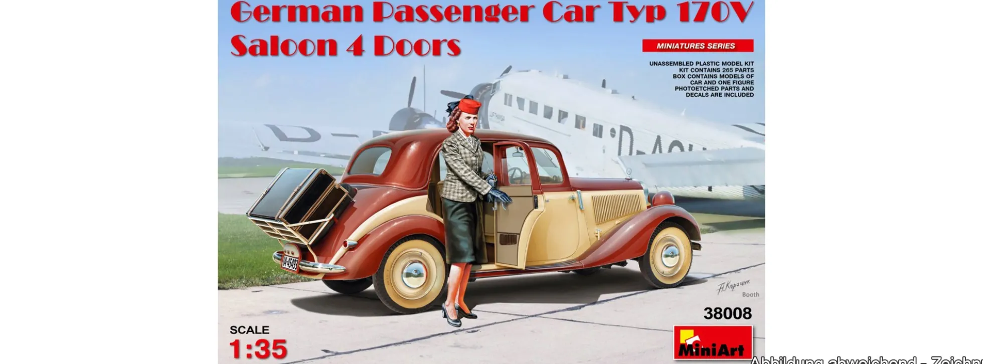 MiniArt 38008 Deutscher Fahrzeugtyp 170V 4-Türige Limousine inklusive Figur | Auto Bausatz 1:35