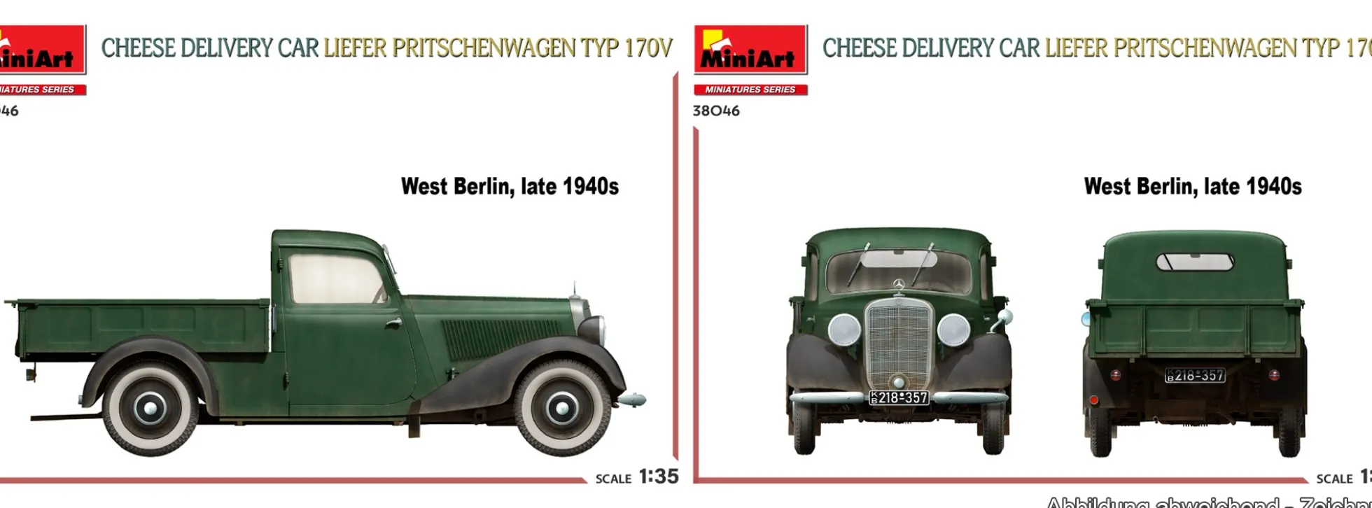 MiniArt 38046 Käselieferwagen Pritschenwagen Typ 170V mit Zubehör | Auto Bausatz 1:35
