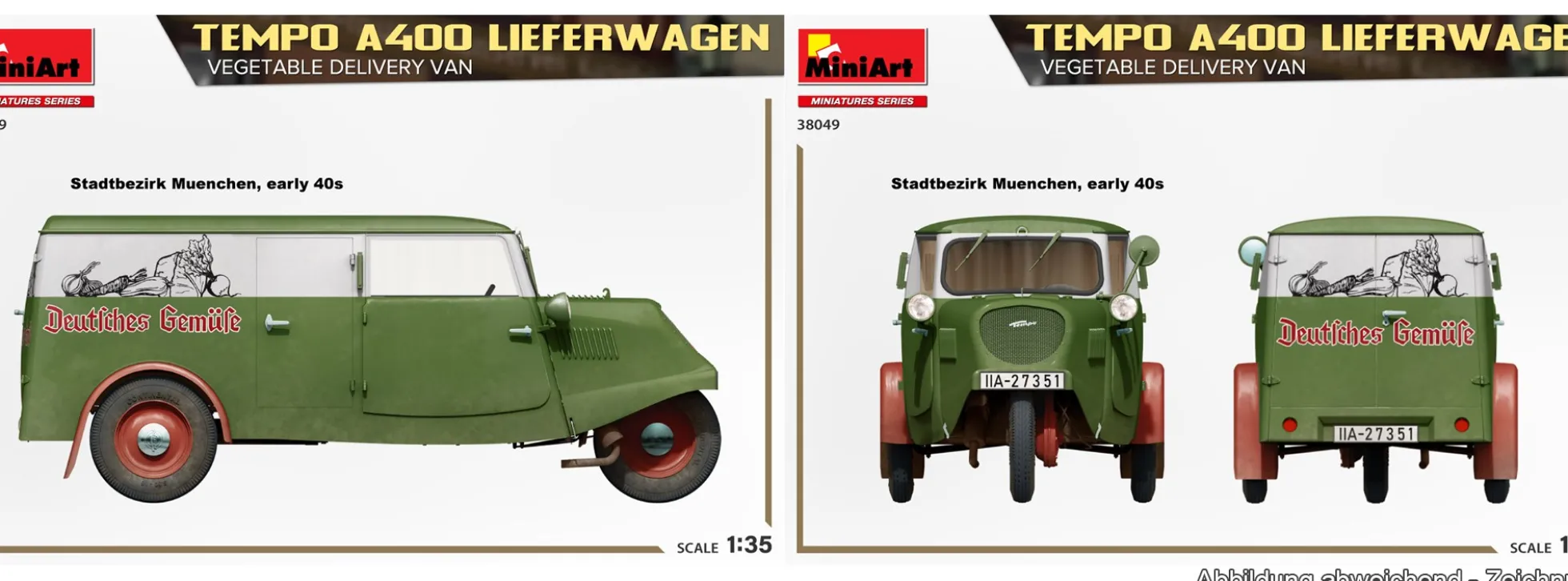 MiniArt 38049 Tempo A400 Lieferwagen Obst- und Gemüsehandel 3-Rad | Auto Bausatz 1:35