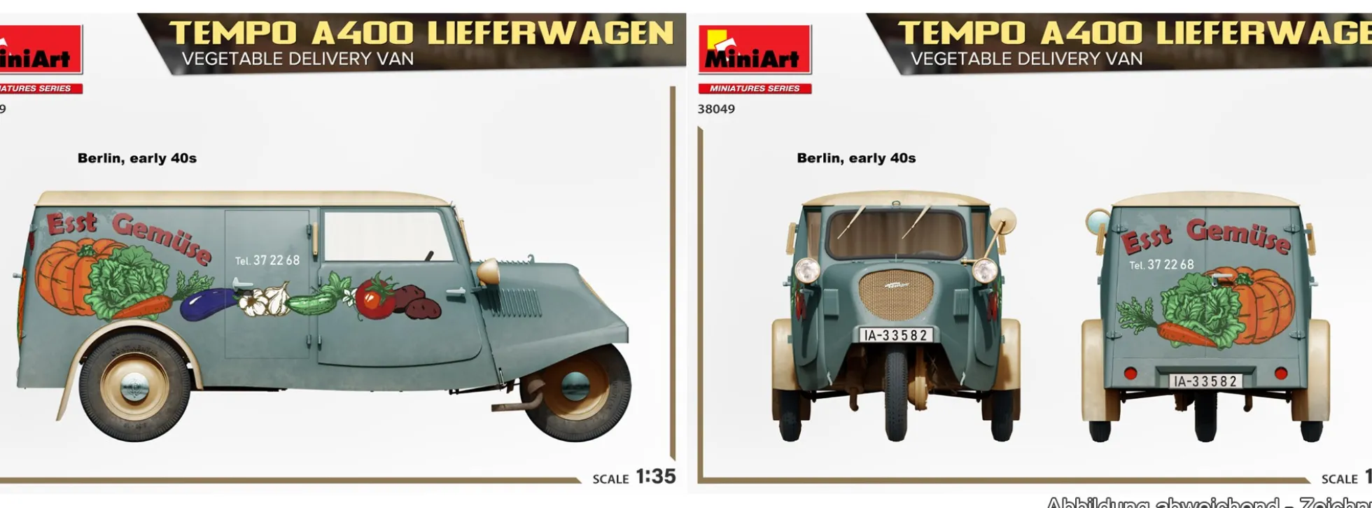 MiniArt 38049 Tempo A400 Lieferwagen Obst- und Gemüsehandel 3-Rad | Auto Bausatz 1:35
