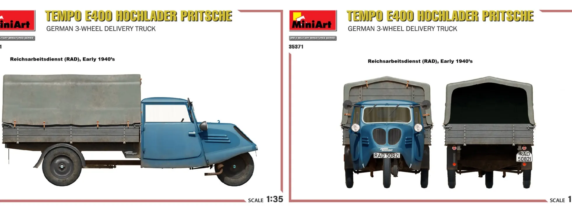 MiniArt 35371 Tempo E400 Hochlader Pritsche 3-Rad | Auto Bausatz 1:35