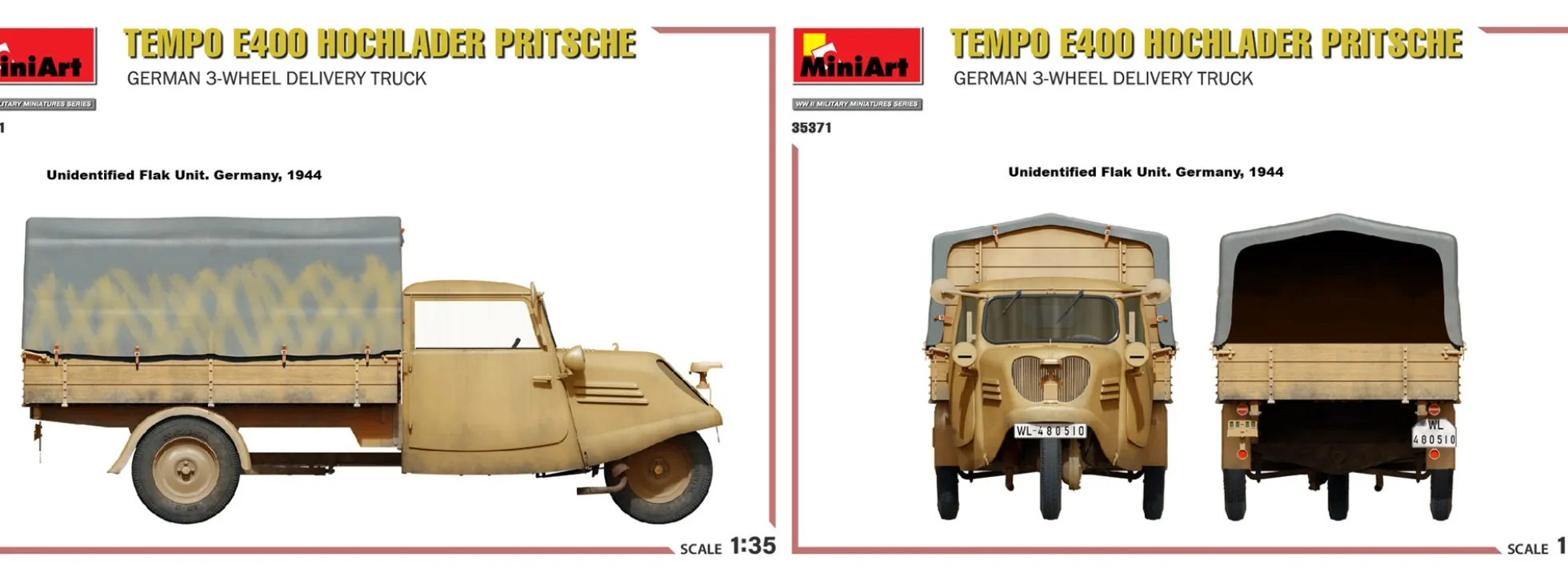 MiniArt 35371 Tempo E400 Hochlader Pritsche 3-Rad | Auto Bausatz 1:35