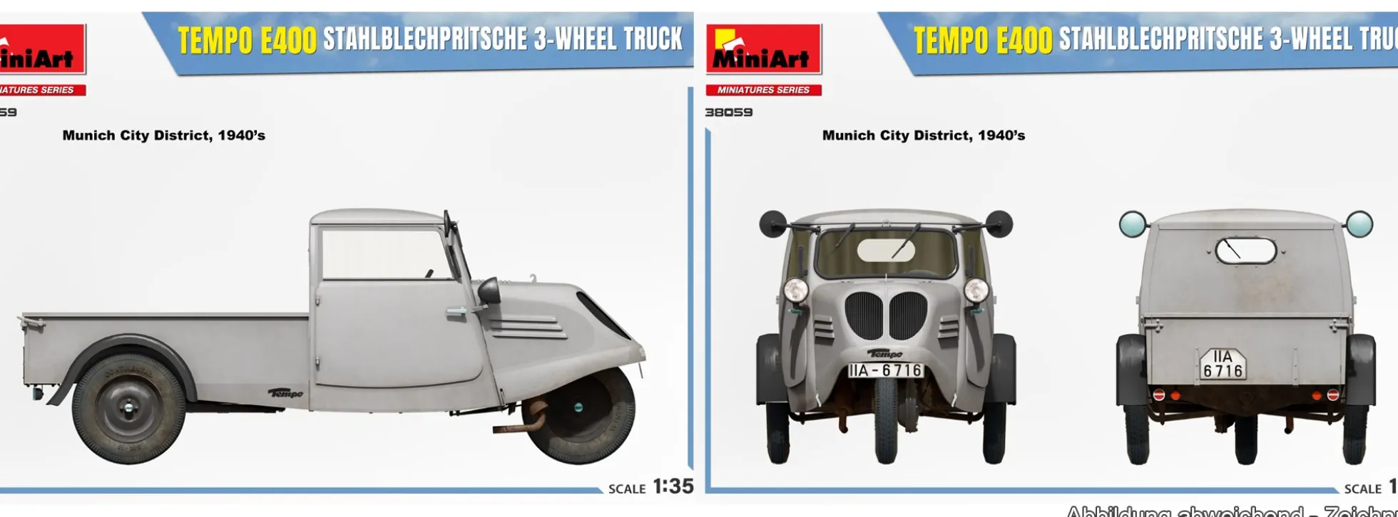 MiniArt 38059 Tempo E400 Stahlblechpritsche 3-Rad | Auto Bausatz 1:35