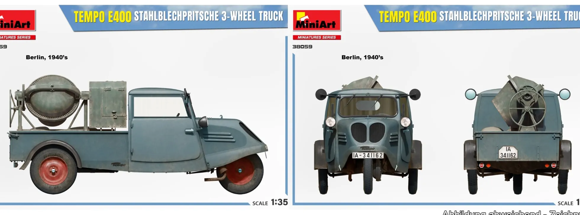 MiniArt 38059 Tempo E400 Stahlblechpritsche 3-Rad | Auto Bausatz 1:35