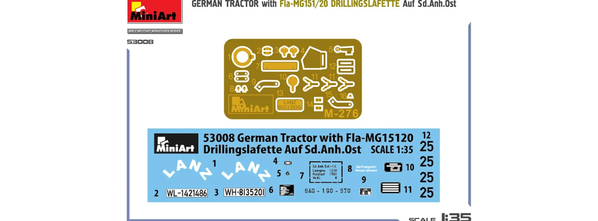 MiniArt 53008 Traktor mit Fla-MG151/20 Drillingslafette Anhänger | Militär Bausatz 1:35