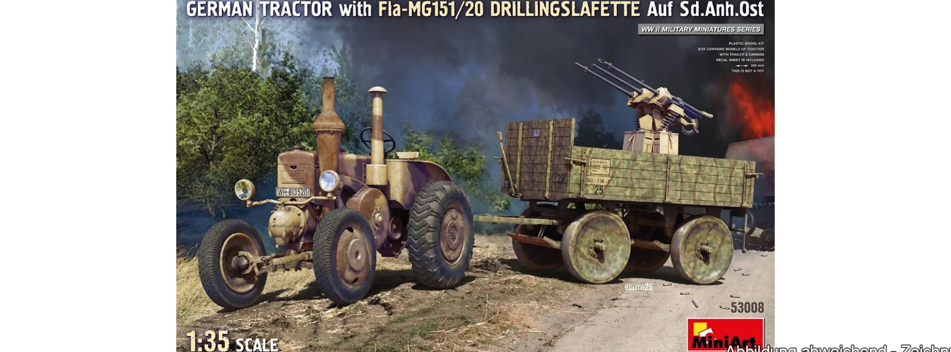 MiniArt 53008 Traktor mit Fla-MG151/20 Drillingslafette Anhänger | Militär Bausatz 1:35