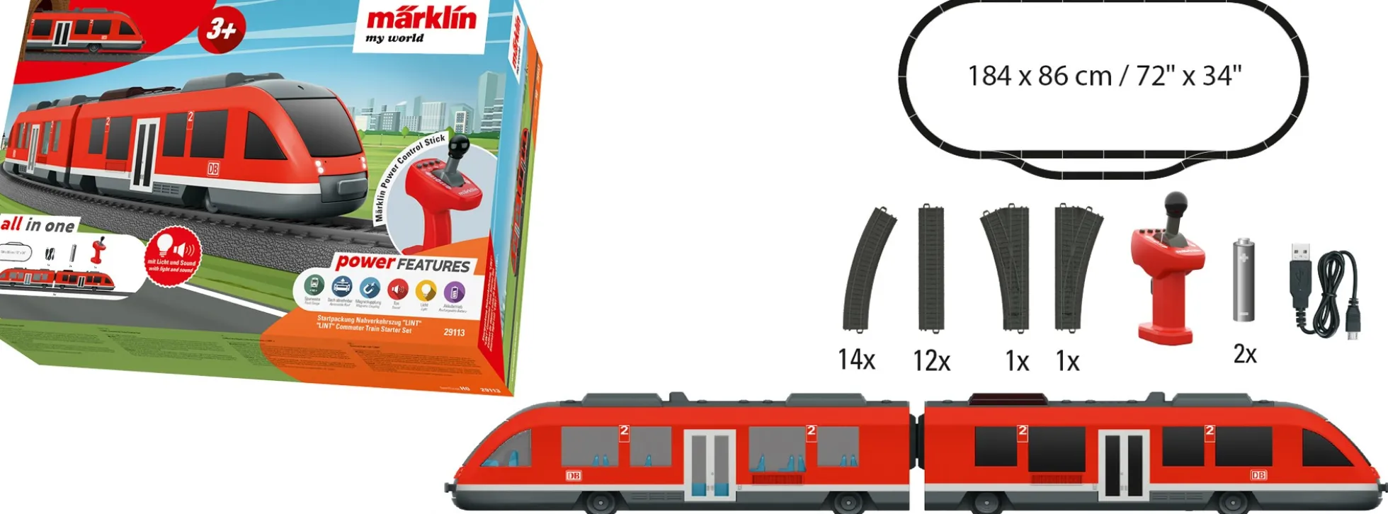 märklin 29113 my world Startpackung Nahverkehrszug LINT DB AG | Batteriebahn | Spur H0
