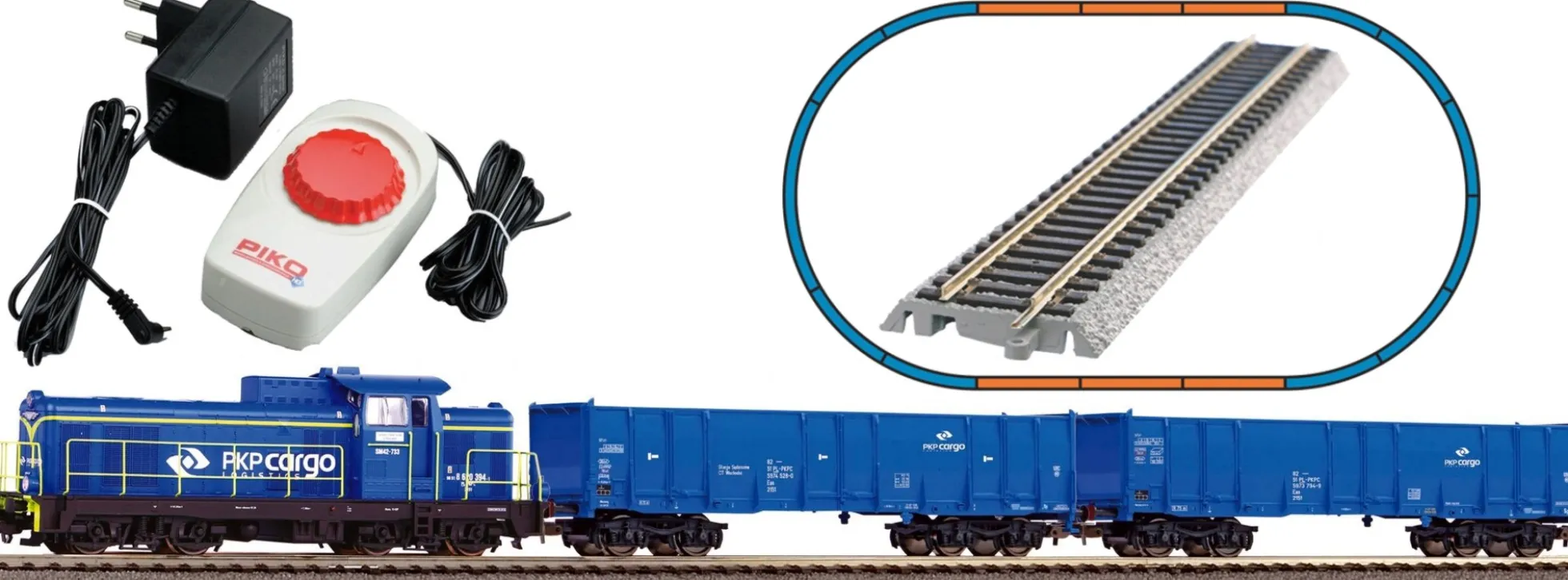 PIKO 97937 Start-Set Diesellok SM 42 mit Güterzug PKP | Bettungsgleis | DC analog | Spur H0