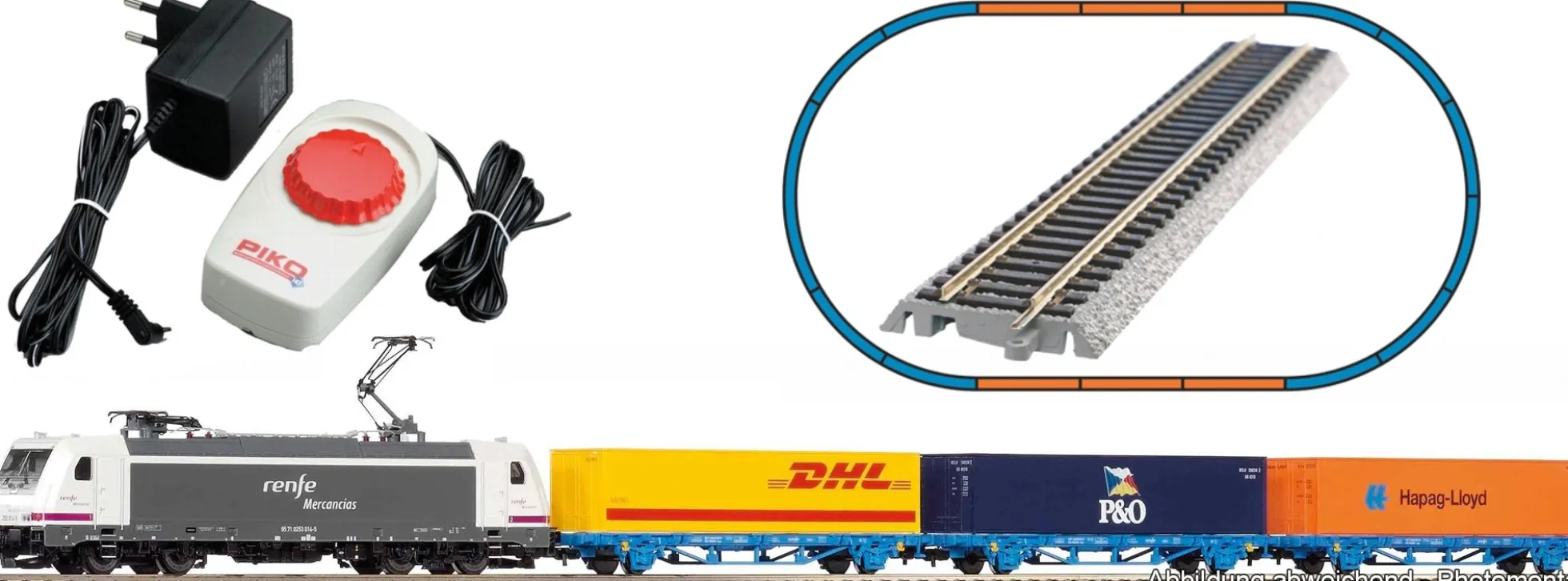 PIKO 96900 Start-Set E-Lok TraXX Renfe | A-Gleis mit Bettung | DC analog | Spur H0
