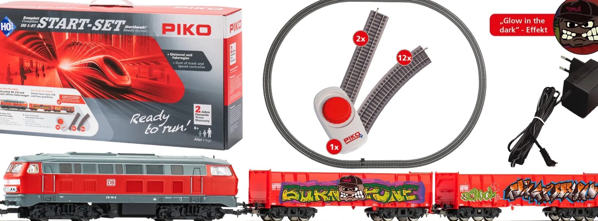 PIKO 57032 Start-Set kids BR 218 + Güterzug DB AG | Bettungsgleis | DC analog | Spur H0