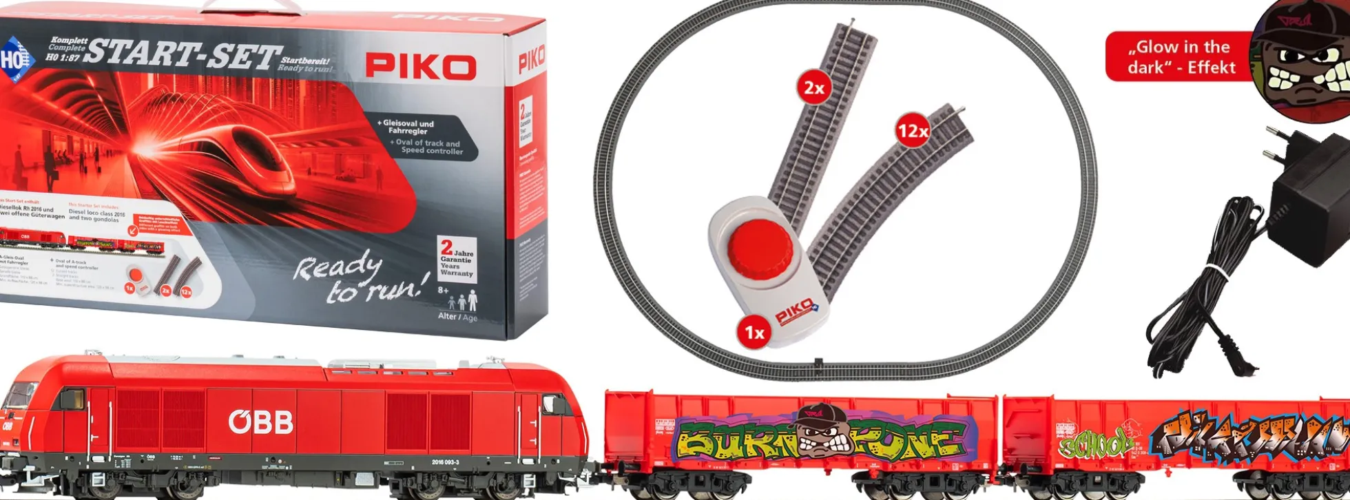 PIKO 57033 Start-Set kids Rh 2016 + Güterzug ÖBB | Bettungsgleis | DC analog | Spur H0