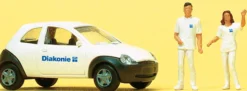 Preiser 33245 Ambulanter Pflegedienst Diakonie Ford Fiesta mit 2 Mitarbeiter | Modellauto 1:87