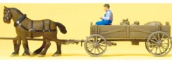 Preiser 30411 Kastenwagen mit Pferden + Bauer | Miniaturfiguren H0