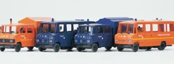 Preiser 31211 Vier verschiedene THW-Fahrzeuge | Bausatz Spur H0 1:87
