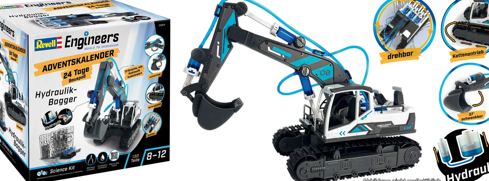 Revell 01054 Adventskalender Engineers Hydraulischer Bagger | 8 - 12 Jahre | Bausatz 1:24