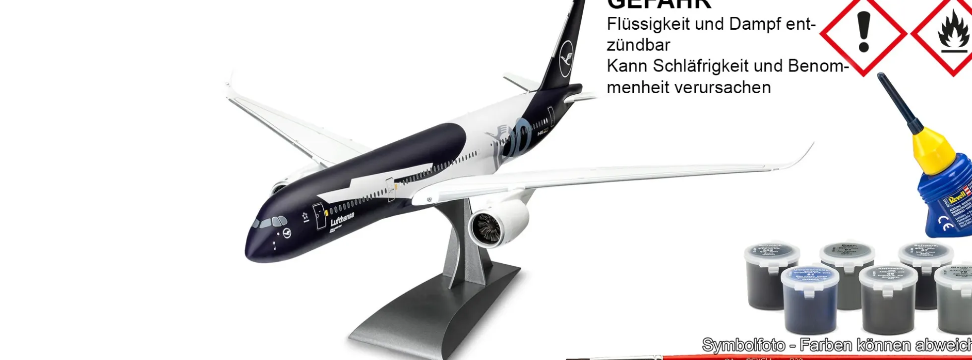 Revell 05612 Airbus A350-900 - 100 Jahre Lufthansa | Geschenkset | Flugzeug Bausatz 1:144