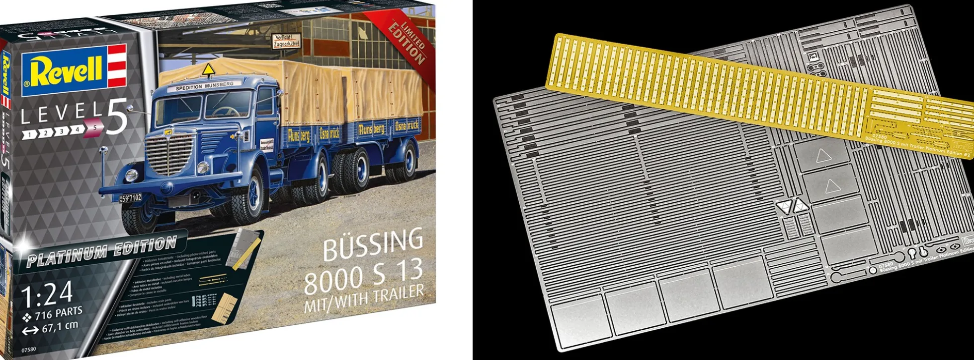 Revell 07580 Büssing 8000 S 13 mit Anhänger | Platinum Edition | LKW Bausatz 1:24