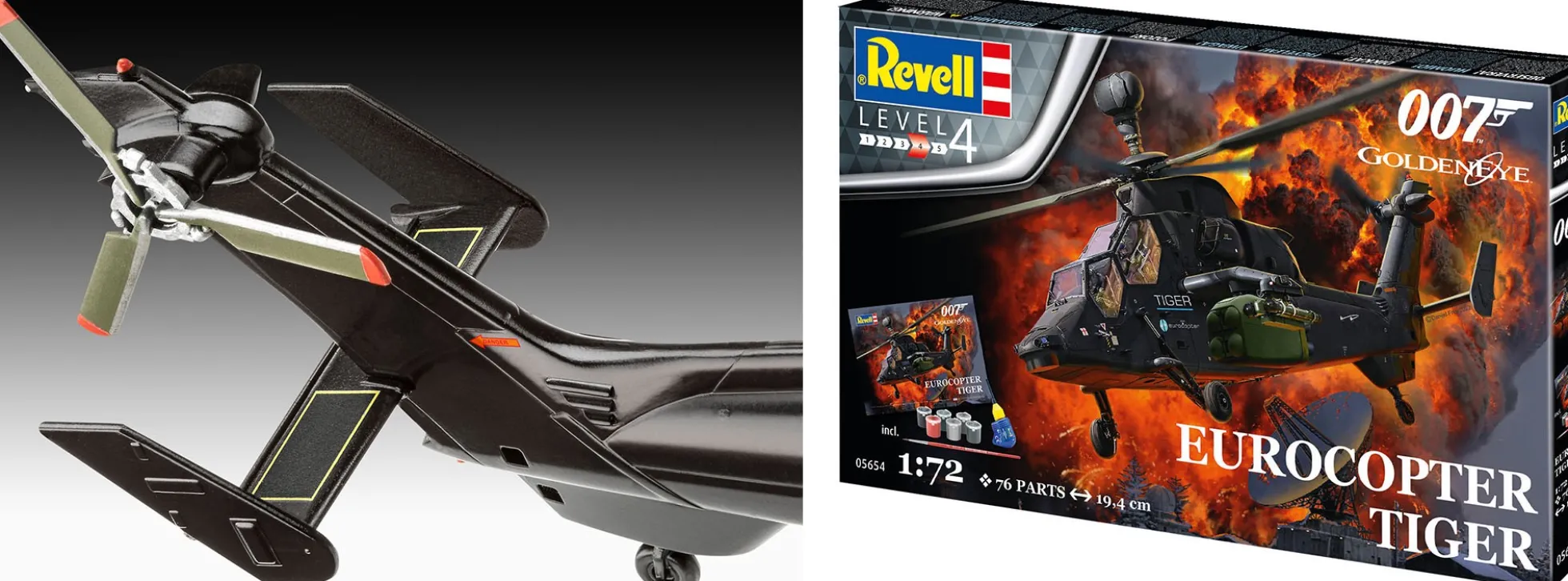Revell 05654 Geschenkset Eurocopter Tiger - James Bond GoldenEye | Hubschrauber Bausatz 1:72