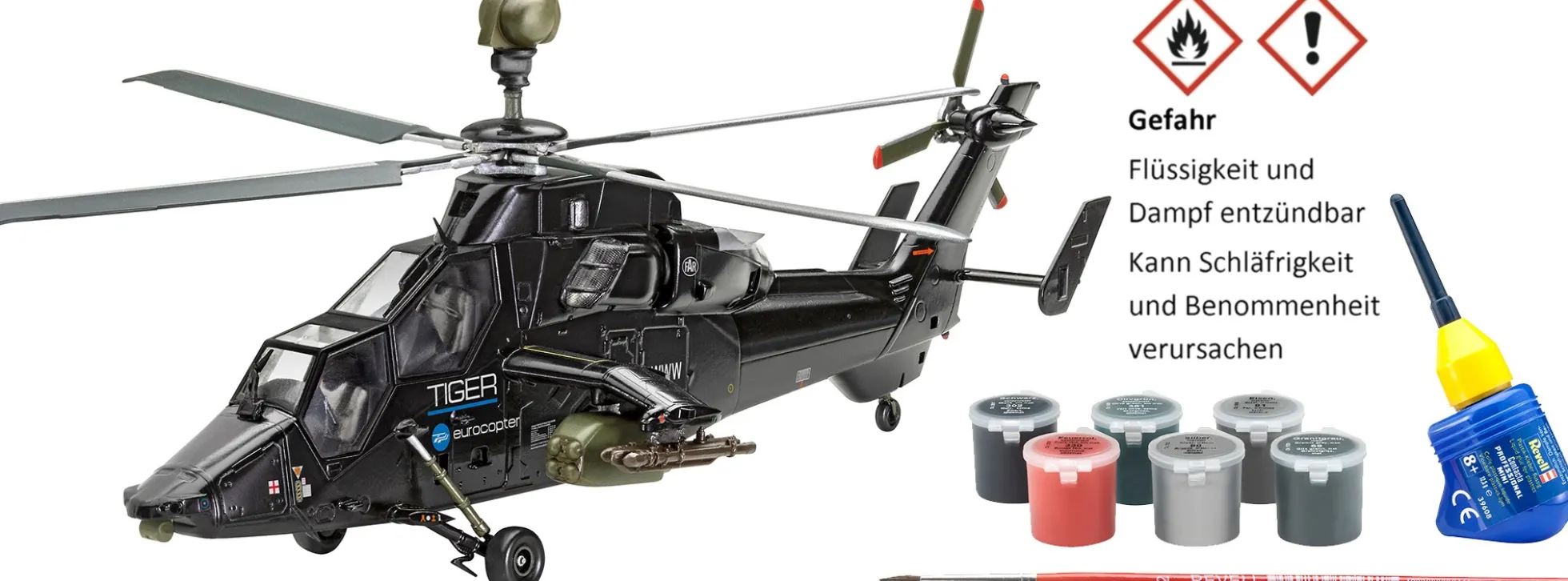 Revell 05654 Geschenkset Eurocopter Tiger - James Bond GoldenEye | Hubschrauber Bausatz 1:72