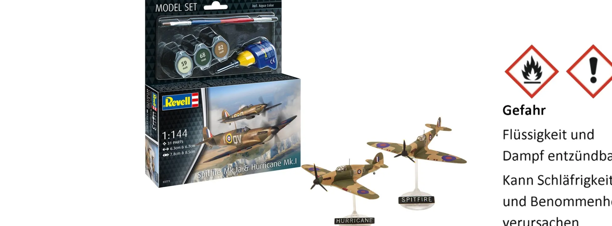 Revell 63771 Model Set Supermarine Spitfire Mk.Ia und Hawker Hurricane Mk.I | Flugzeug Bausatz 1:144